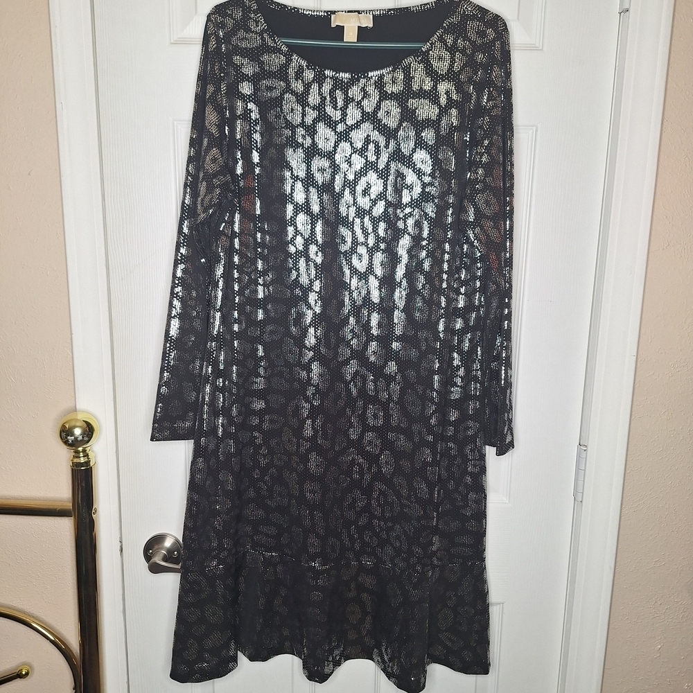 MICHAEL Michael Kors Black and Silver Patterned Dress Size 1X